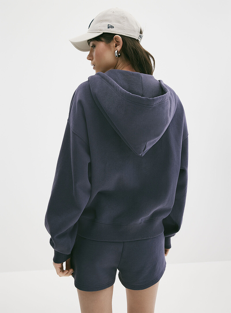 Twik Baby Blue Loose zip fleece hoodie for women