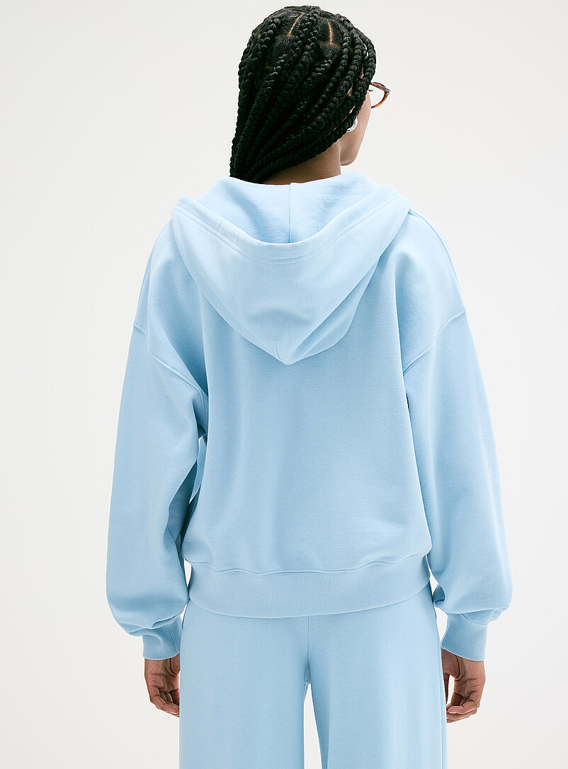 Twik Baby Blue Loose zip fleece hoodie for women