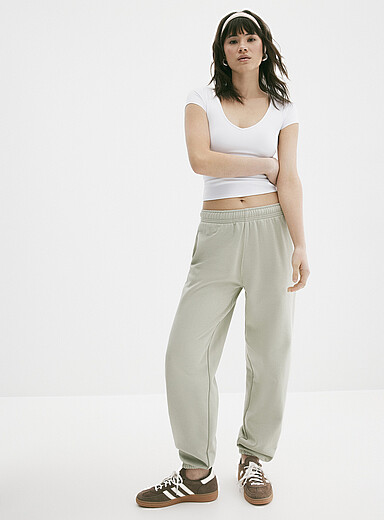 Twik Mint/Pistachio Green Solid cotton-fleece loose joggers for women
