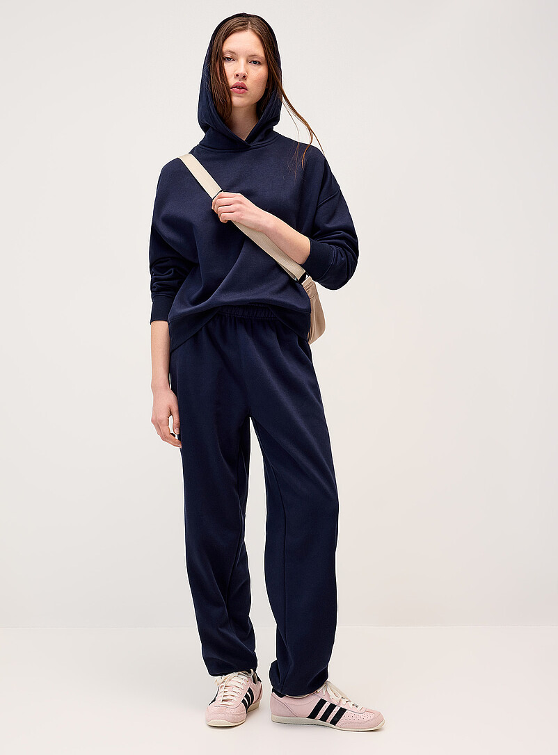 Twik Royal/Sapphire Blue Solid cotton-fleece loose joggers for women