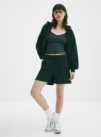 Twik Dark green Mid-thigh fleece short for women