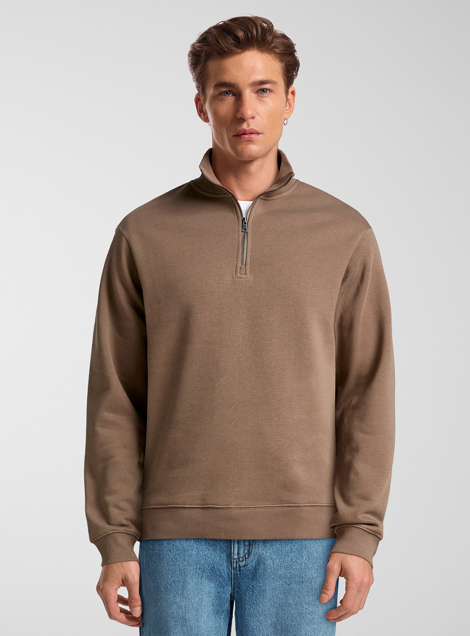 Le 31 - Fleece-lined zip-neck sweatshirt (Men, Brown, XX-LARGE)