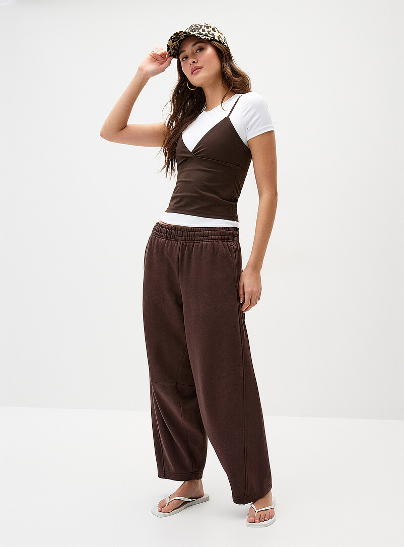 Fleece barrel-leg pant product image (primary)