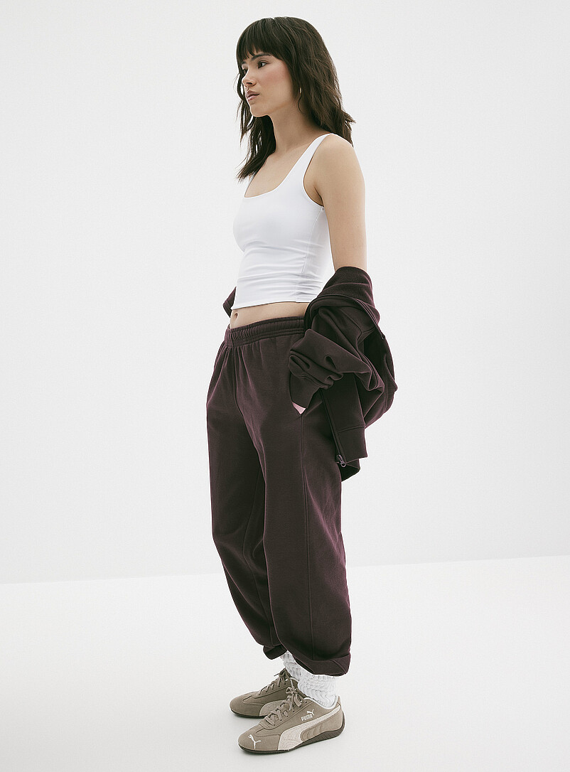 Solid Cotton-Fleece Loose Joggers