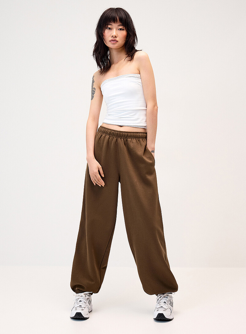 Solid Cotton-Fleece Loose Joggers