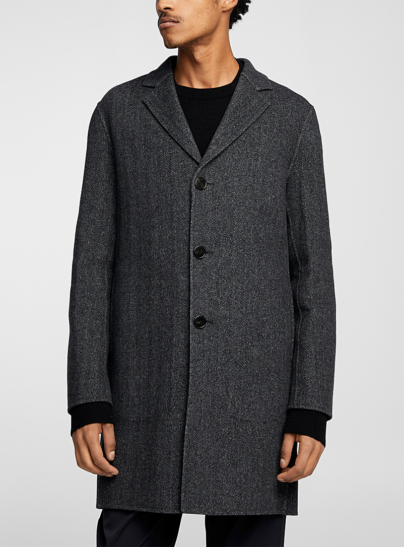 Theory: Le manteau lainage chevrons Almec Noir à motifs pour homme
