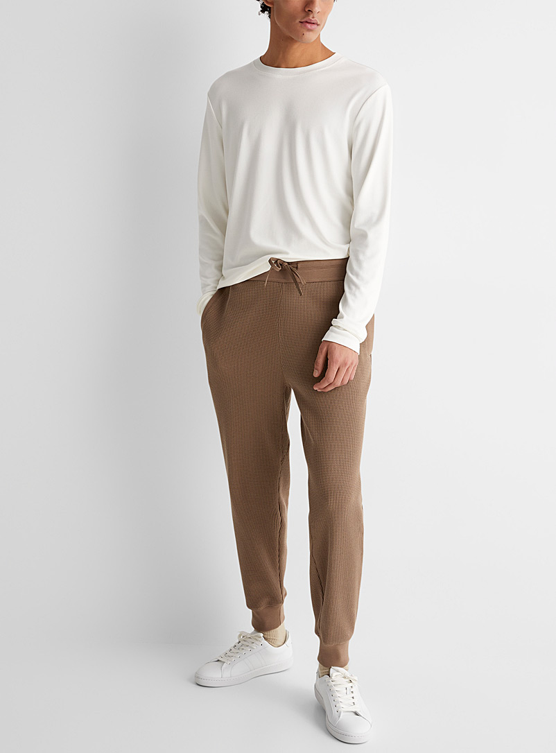 Theory Cream Beige Balena waffle knit joggers for men