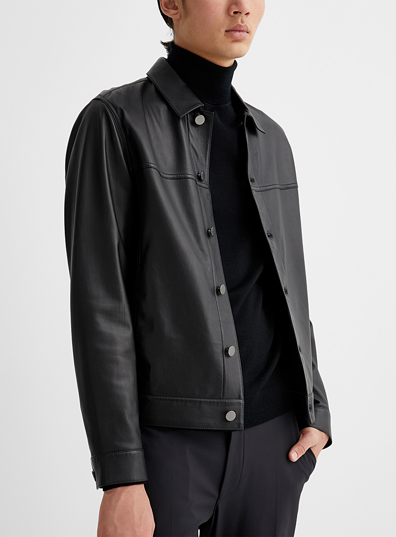 Theory Black Patterson leather jacket for men
