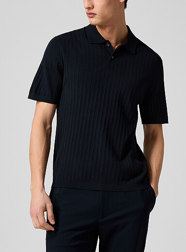 Theory: Le polo Soris tricot c&acirc;ble Bleu pour homme