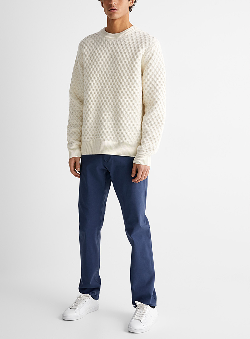 Theory Cream Beige Milton honeycomb knit sweater for men