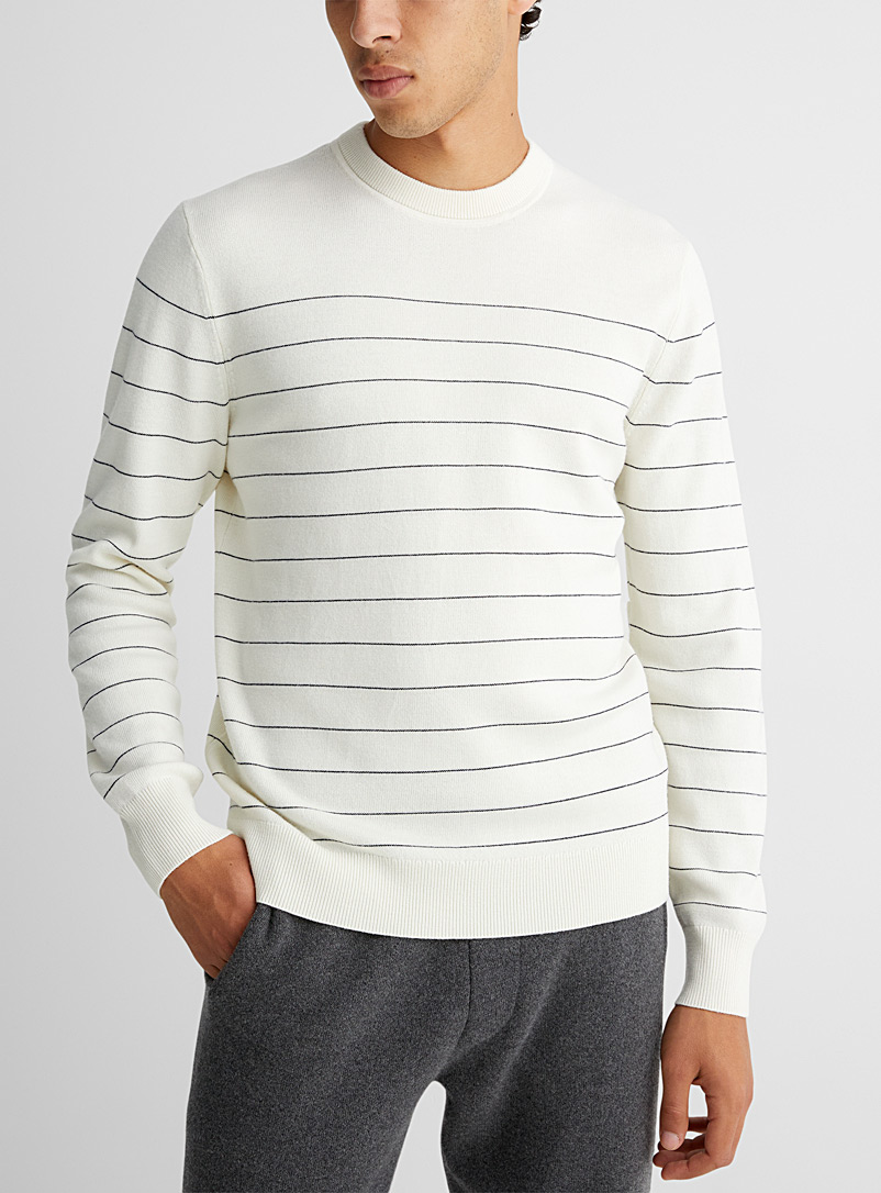 Theory Ivory White Nathan thin stripes merino sweater for men