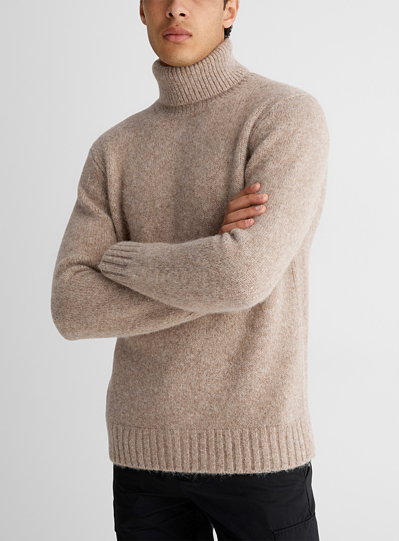 Theory Cream Beige Stanton turtleneck sweater for men