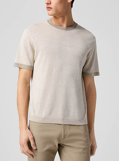 Theory Light Grey Linen-silk blend short-sleeve sweater for men