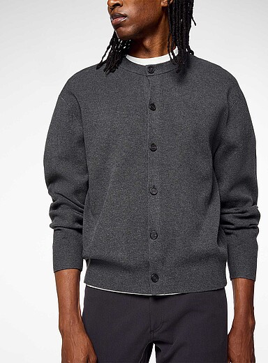 Theory Charcoal Light Bilen crew-neck cardigan for men