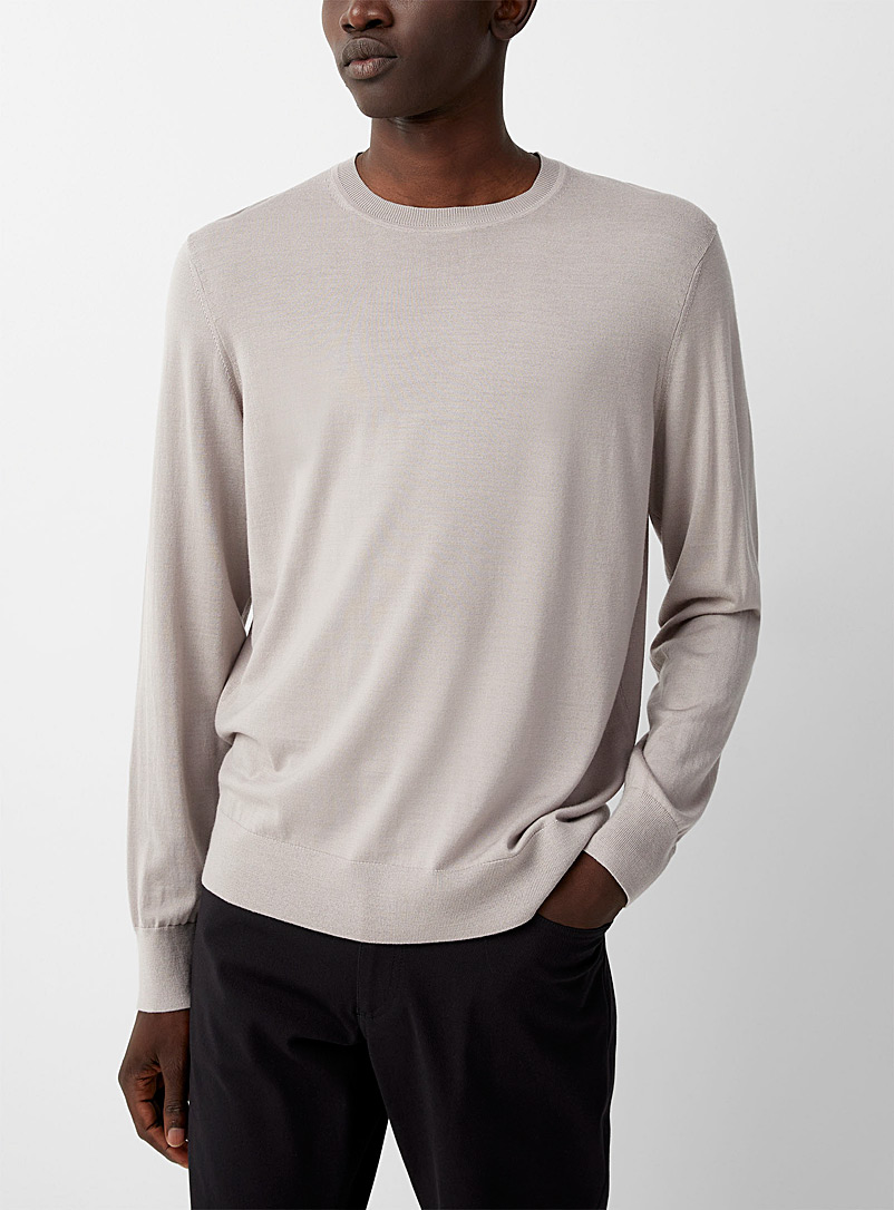 Theory Cream Beige Regal Wool responsible merino crew-neck sweater for men