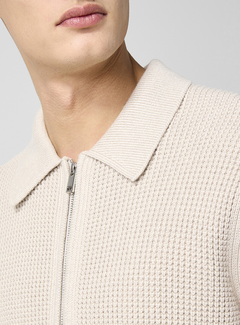 Waffle-knit polo-collar zip-up cardigan | Theory | Shop Men's