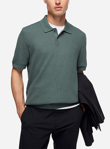 Theory: Le polo Soris tricot c&acirc;ble Vert pour homme