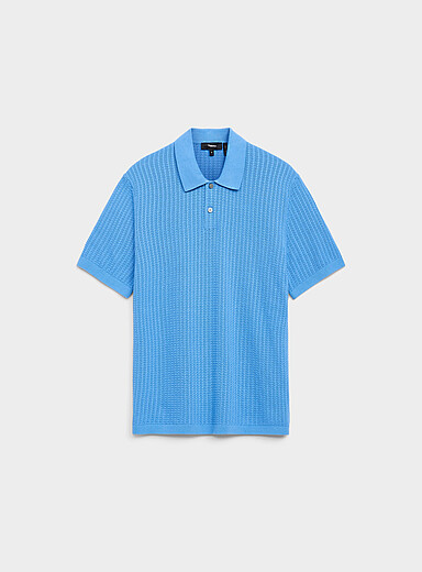 Theory Patterned Blue Soris cable-knit polo for men