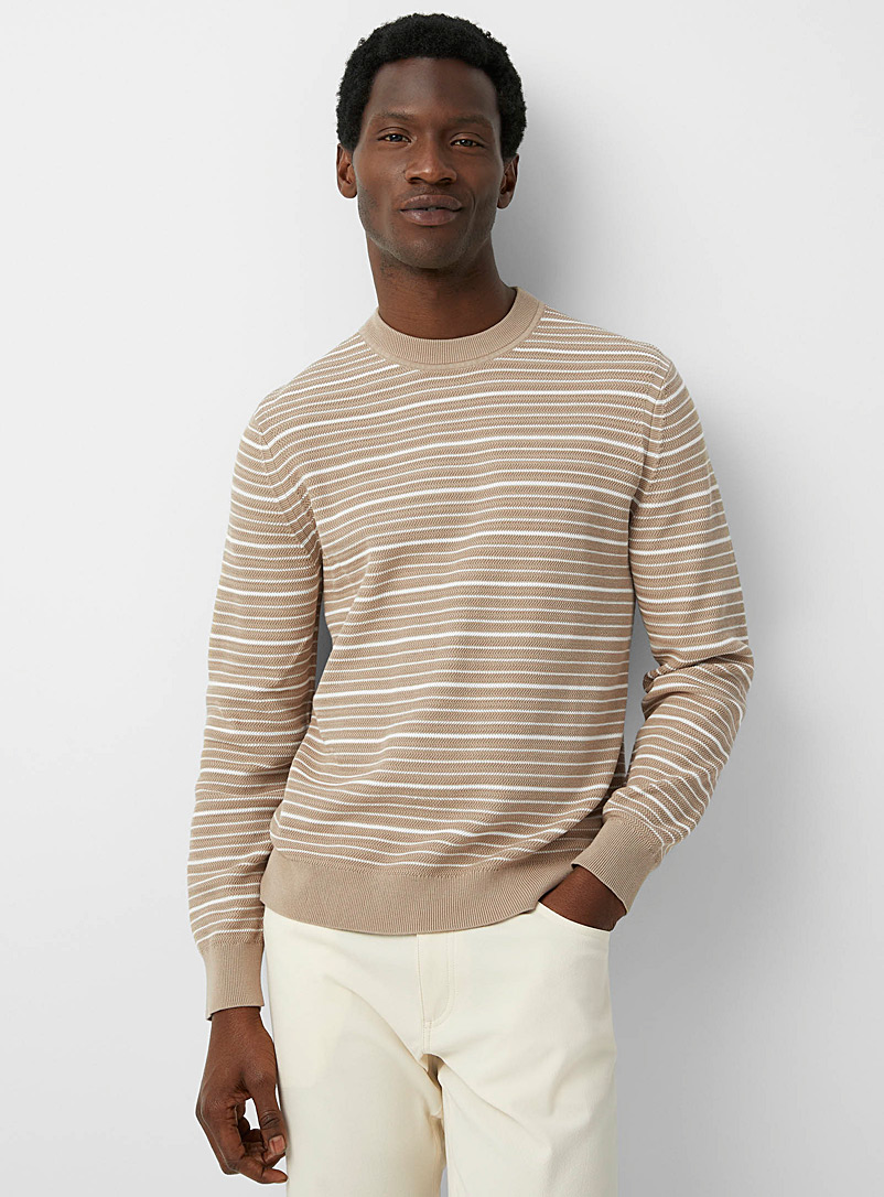 Theory Cream Beige Riland thin stripes sweater for men