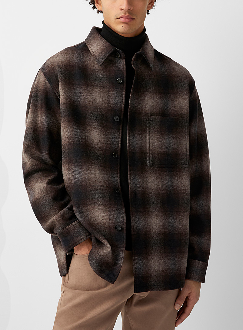 Theory Charcoal Recycled flannel checkered overshirt for men
