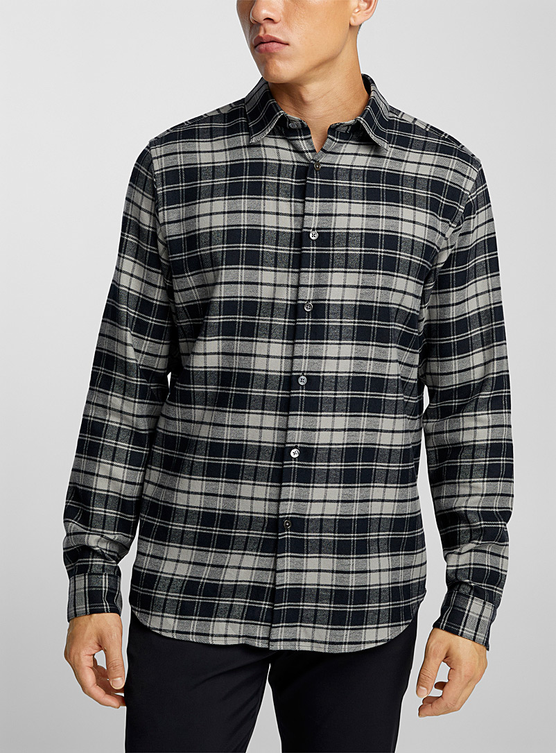 Theory Patterned Grey Irving checkered flannel shirt for men