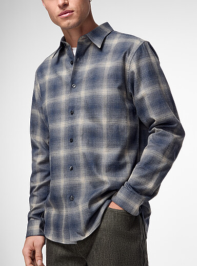 Theory Grey Plaid Irving shadow checkers flannel shirt for men