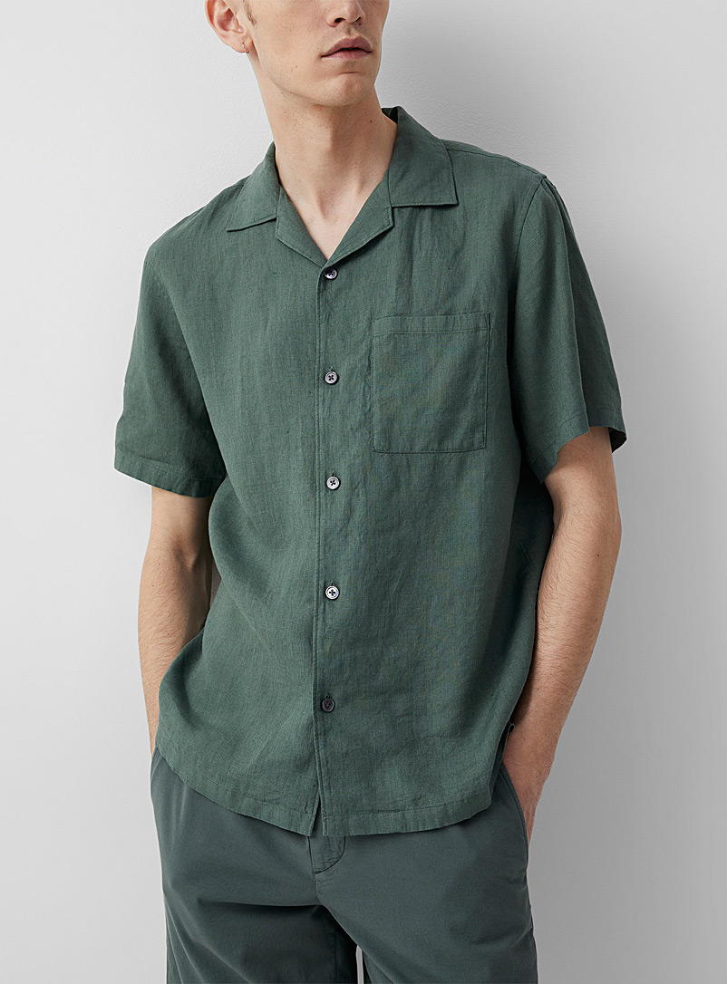 Theory Green Noll fir green pure linen shirt for men