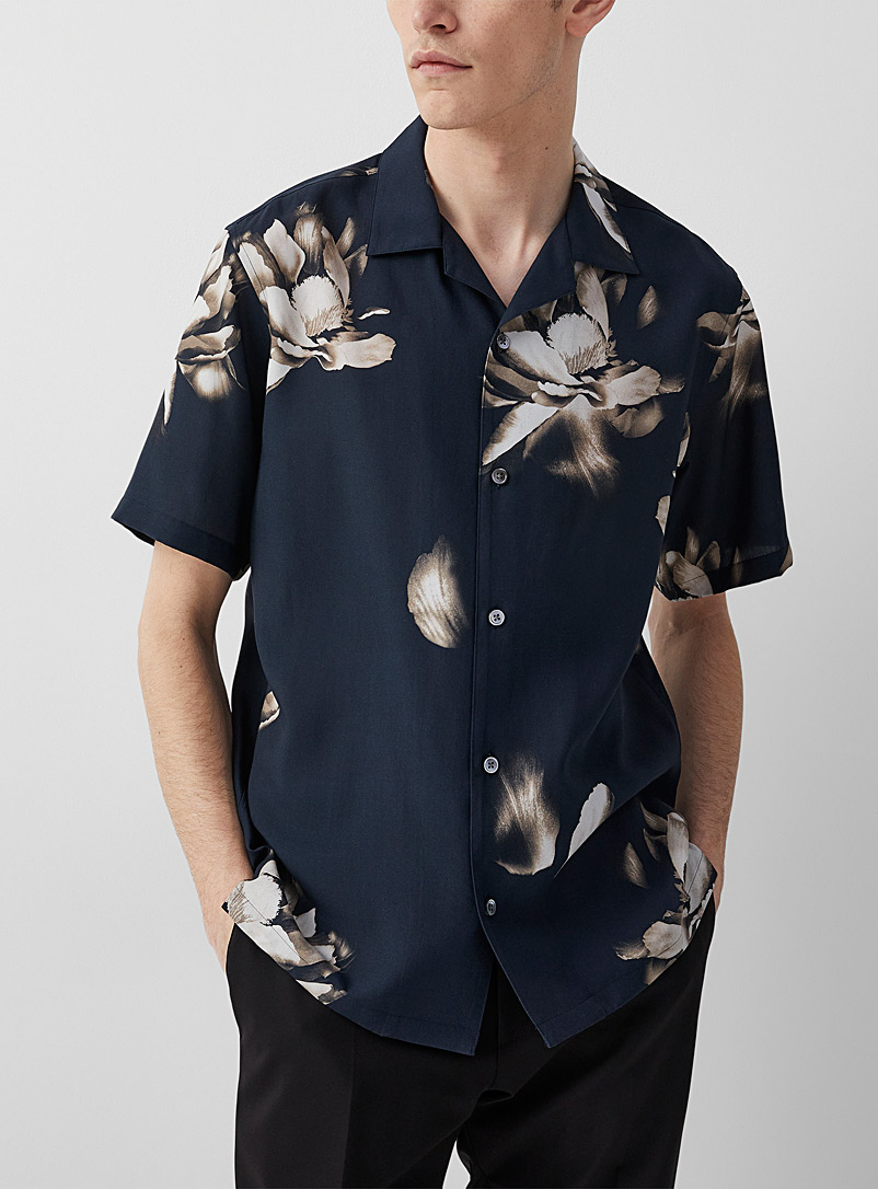 Theory Marine Blue Noll dark flower lyocell shirt for men