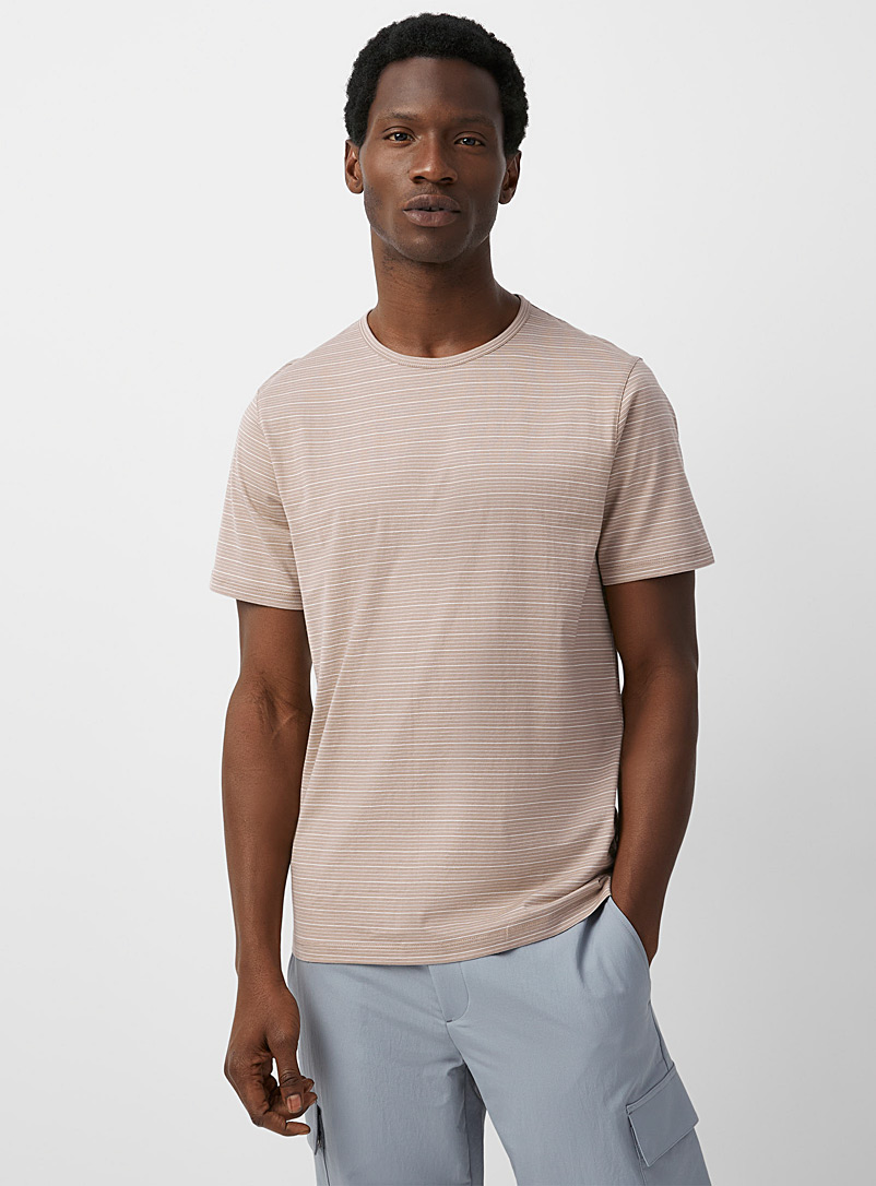 Theory Cream Beige Precise thin stripes T-shirt for men