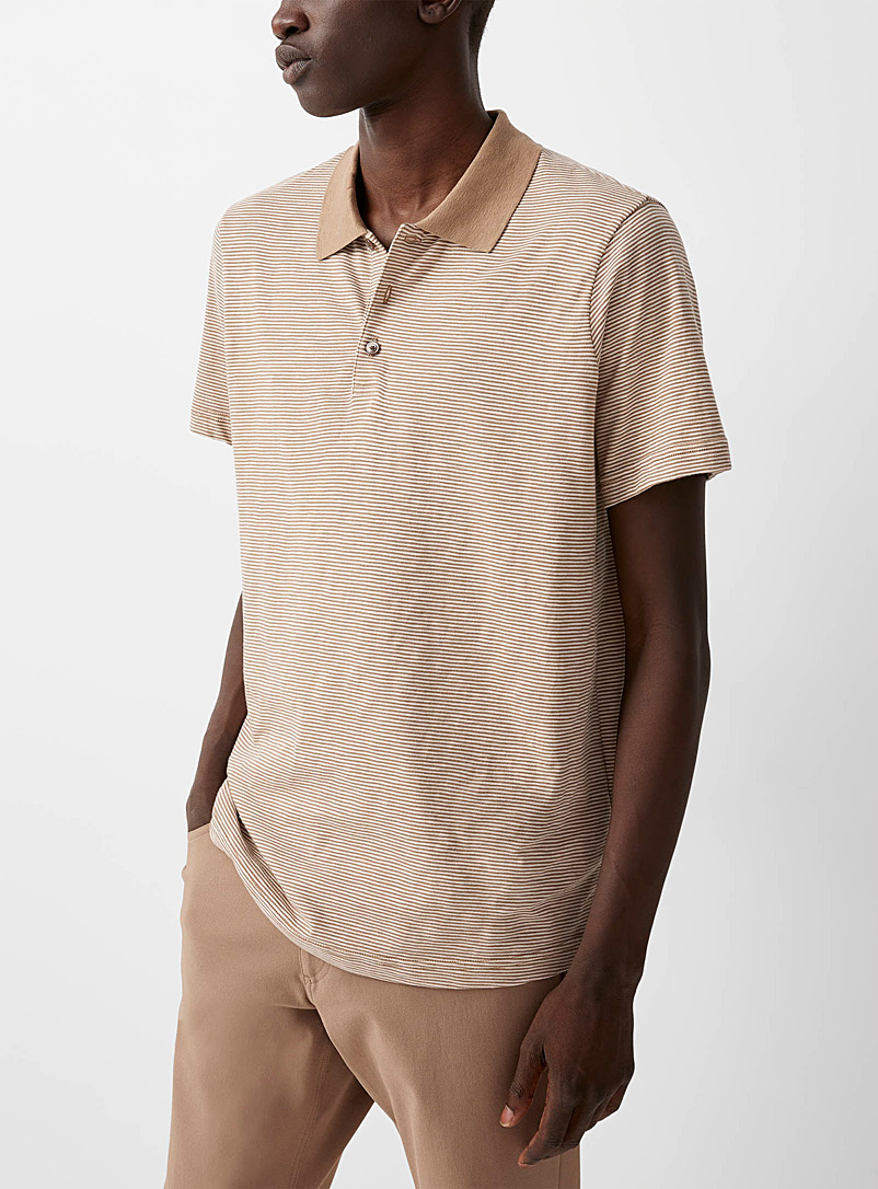 Theory Light Brown Bron pinstripes polo for men