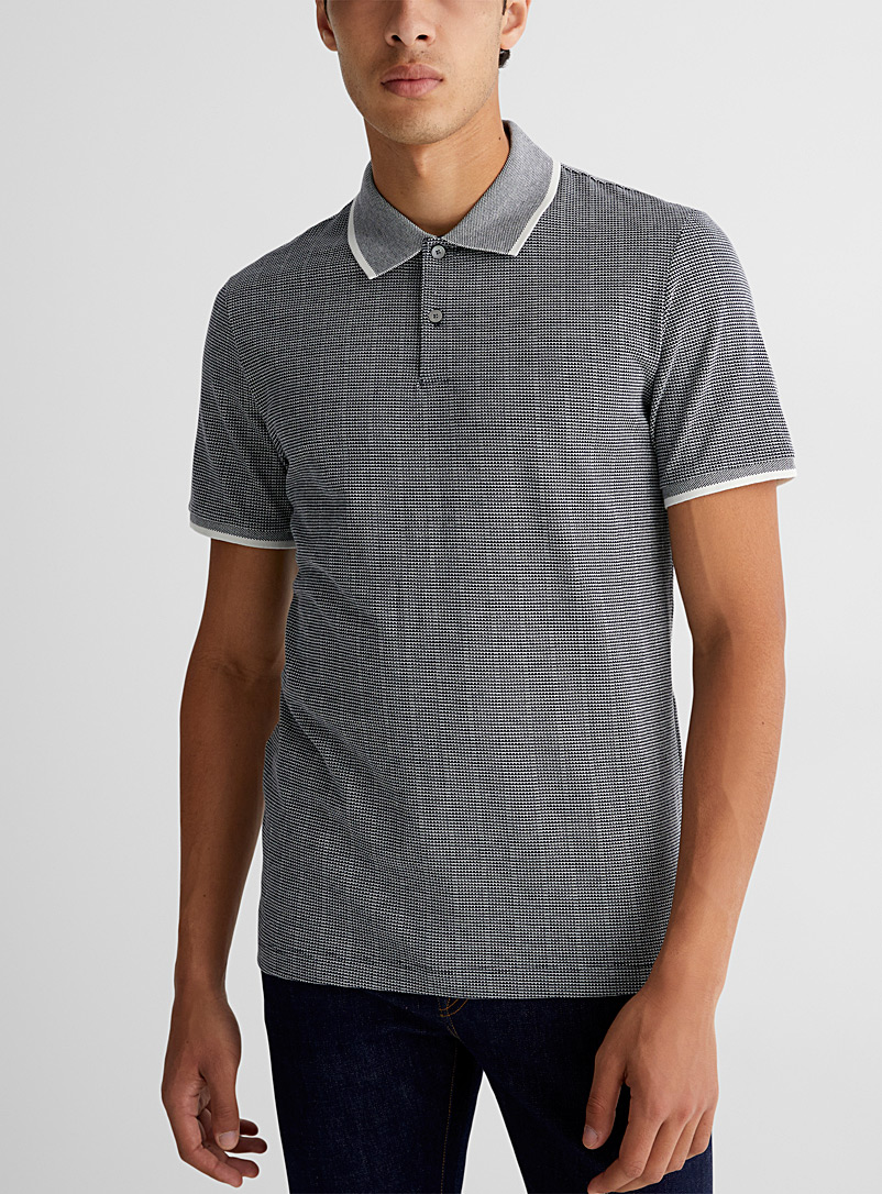 Theory Marine Blue Textured micro-motif polo shirt for men