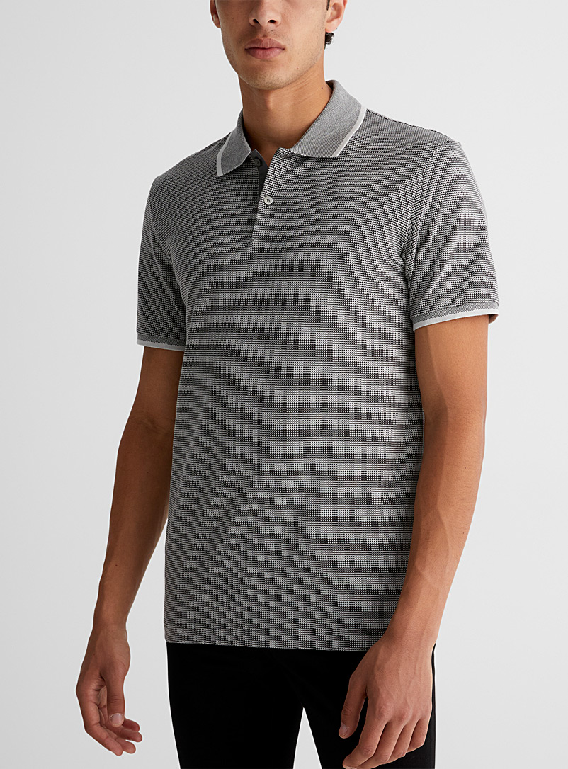Theory Dark Grey Textured micro-motif polo shirt for men
