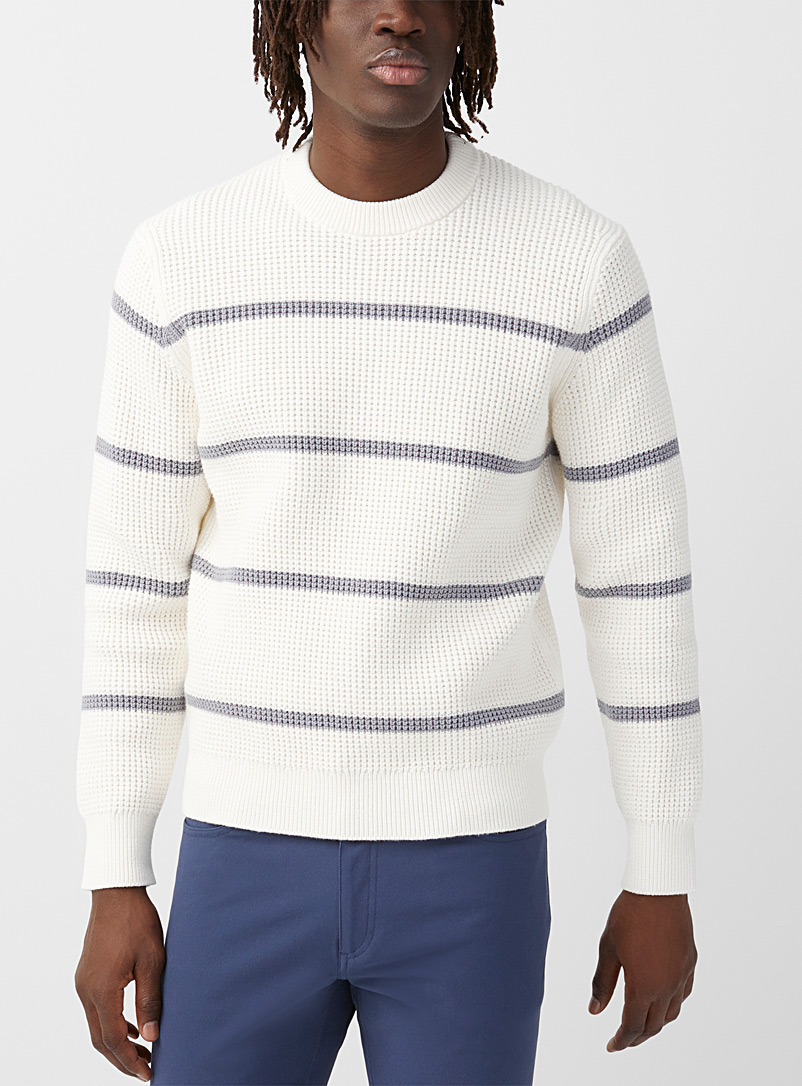 Theory Cream Beige Waffle-knit striped sweater for men