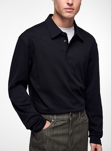 Theory Black Essential Pima cotton polo shirt for men