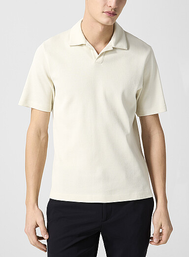 Theory Ivory/Cream Beige Micro-waffled Johnny collar polo shirt for men