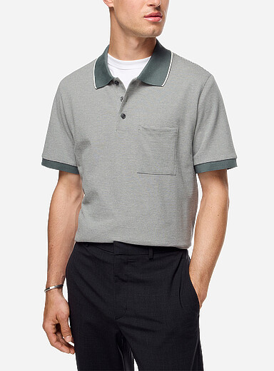 Theory: Le polo piqu&eacute; bords contraste Vert &agrave; motifs pour homme