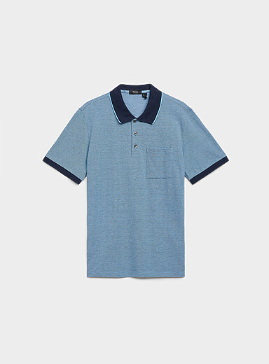 Theory Patterned Blue Contrasting trim piqu&eacute; polo shirt for men