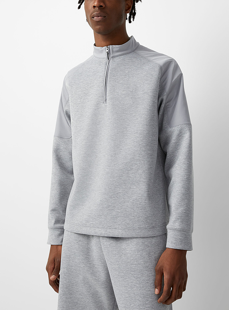 Theory Grey Bi-material half-zip sweatshirt for men