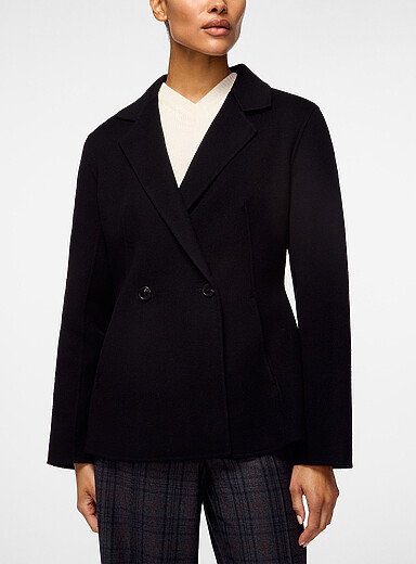 Theory Black Double-faced wool-blend fit-and-flare coat for women