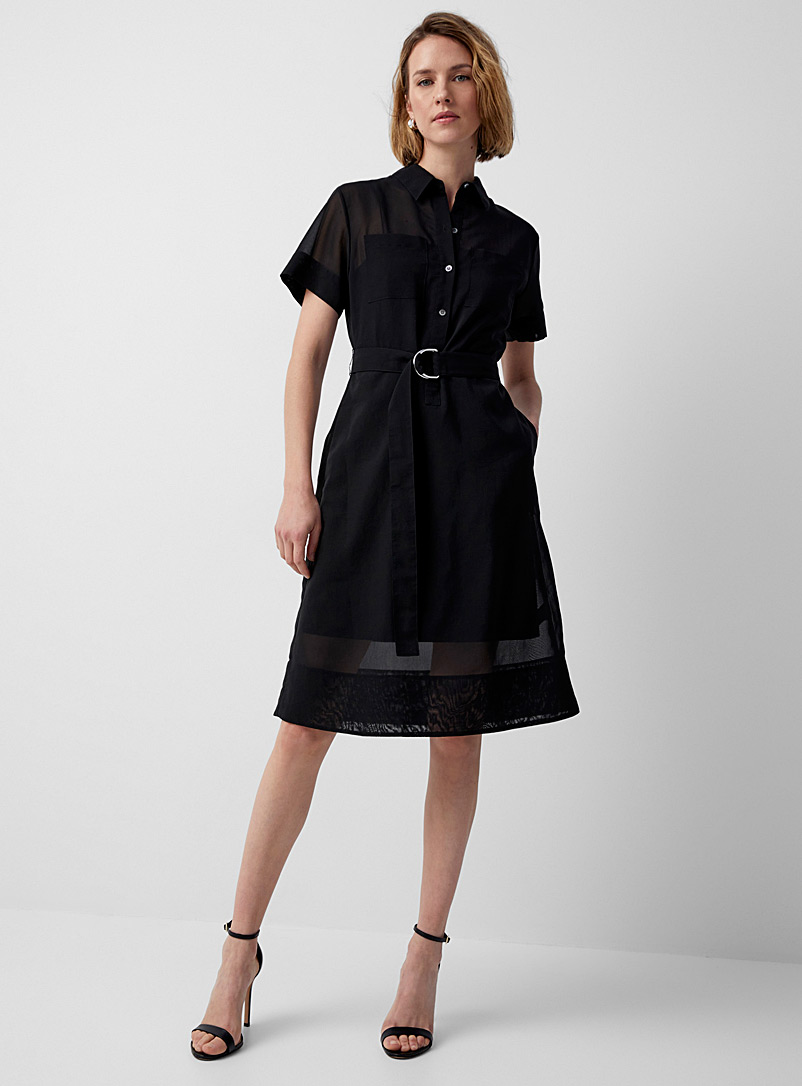 Theory Black Patch pockets sheer shirtdress for women