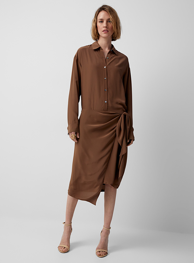 Theory Light Brown Tie waist coffee-coloured airy shirtdress for women