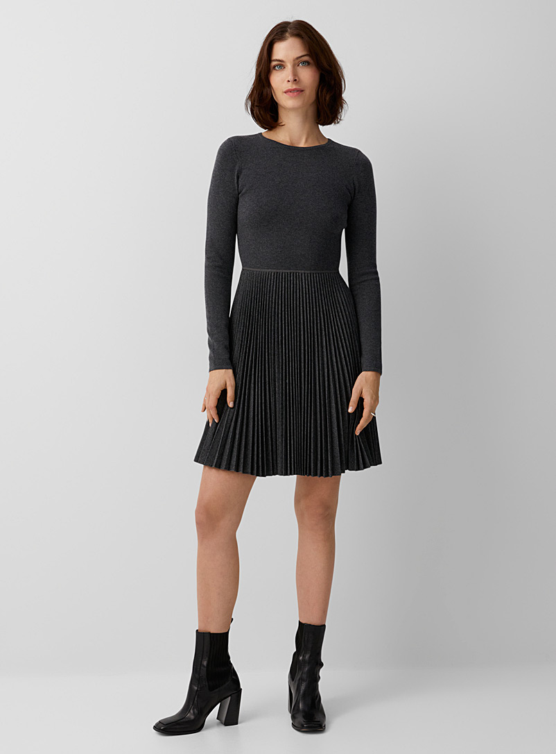 Theory Dark Grey Pleated charcoal dress for women