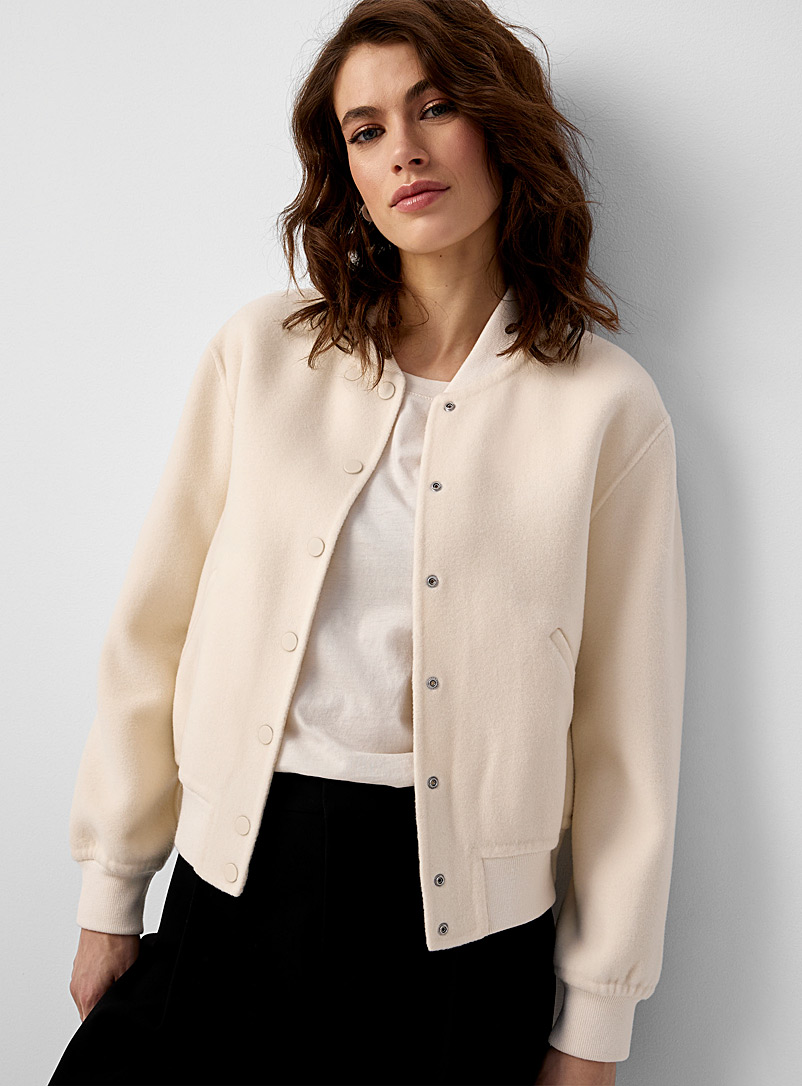 Theory Ivory White Wool and cashmere cream bomber jacket for women