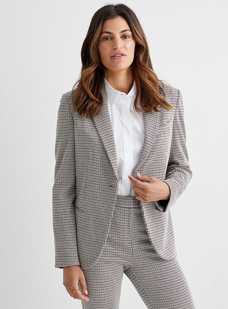 Theory Patterned Grey Houndstooth knit blazer for women