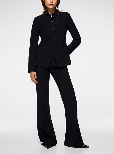 Theory Black Dimitria fluid crepe flared-leg pant for women