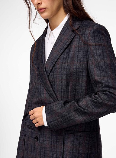 Theory: Le veston &agrave; carreaux en flanelle Gris &agrave; motifs pour femme