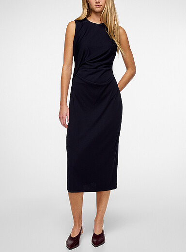Theory Navy/Midnight Blue Draped crepe jersey midi dress for women