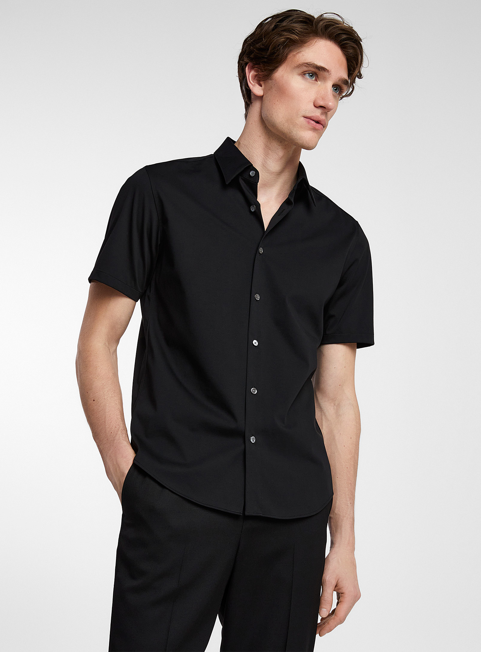 Theory Irving Short-sleeve Shirt In Structure Knit In Black