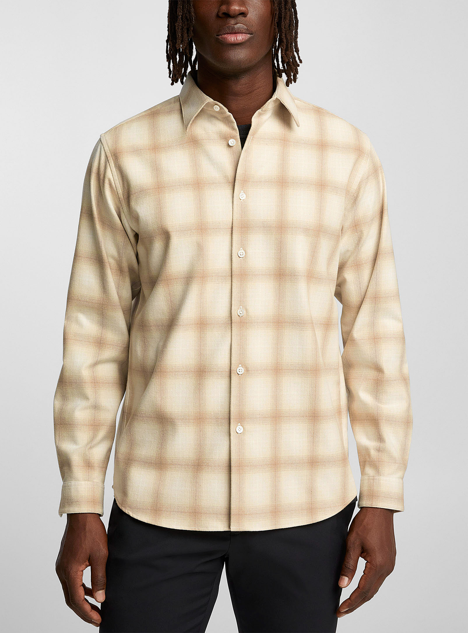 Shop Theory Irving Faded Checkers Flannel Shirt In Ecru/linen