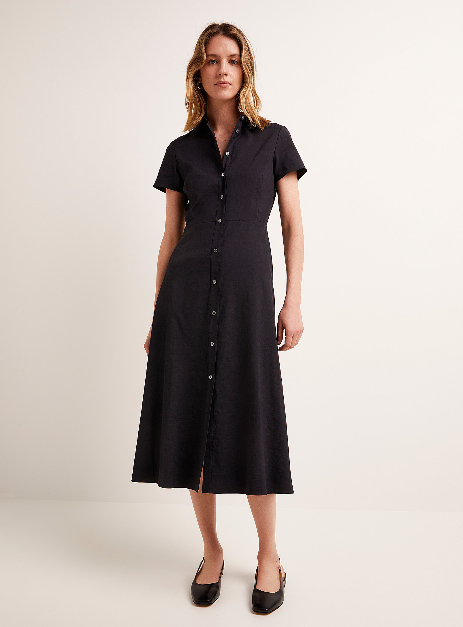 Theory Fit-and-flare Midi Shirtdress In Navy/midnight Blue